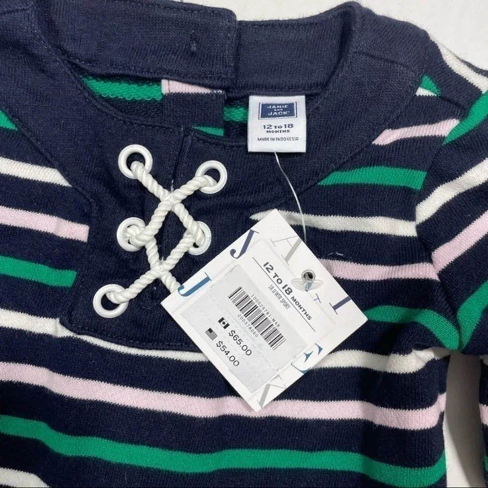 Janie and Jack Long Sleeve Stripe Dress Size 12-18 months Blue